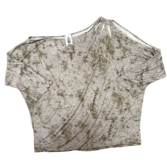 Vocal Off Shoulder Cutout Tee Rhinestone Acid Wash Gray Grunge Biker Size XL - Picture 1 of 5